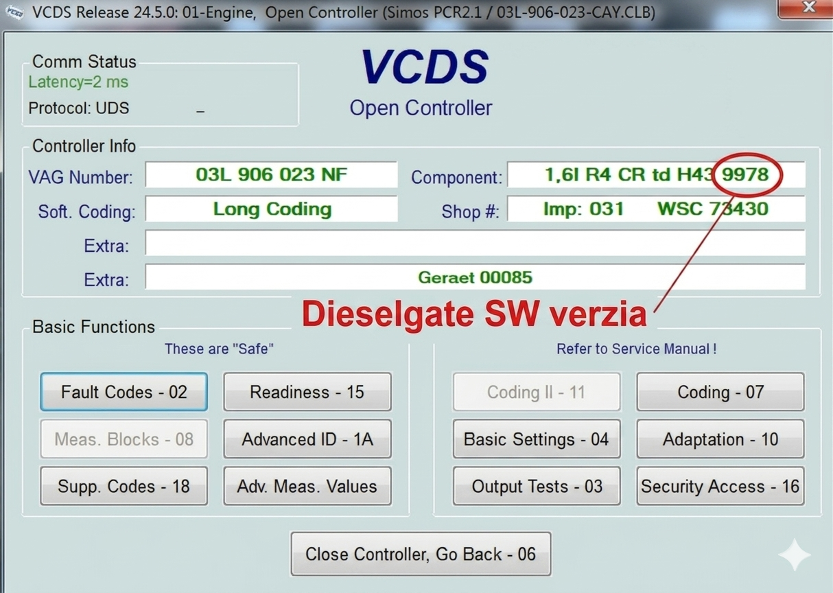 Dieselgate softvér verzia 9978